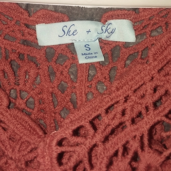 Cold shoulder crocheted floral sweater with fringe by She + Sky - Picture 8 of 9